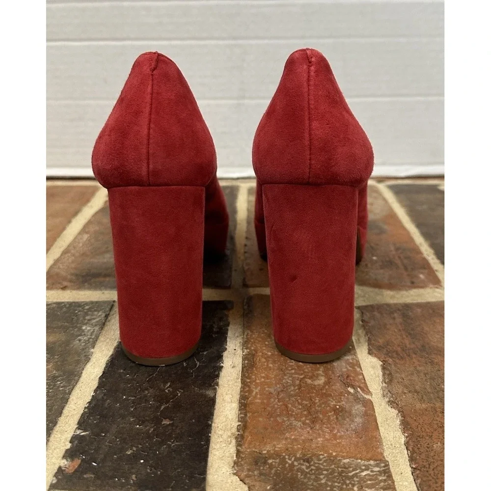 Copper Key Red Suede Platform Pumps Chunky Block Heel Sexy Flirty Women's 7